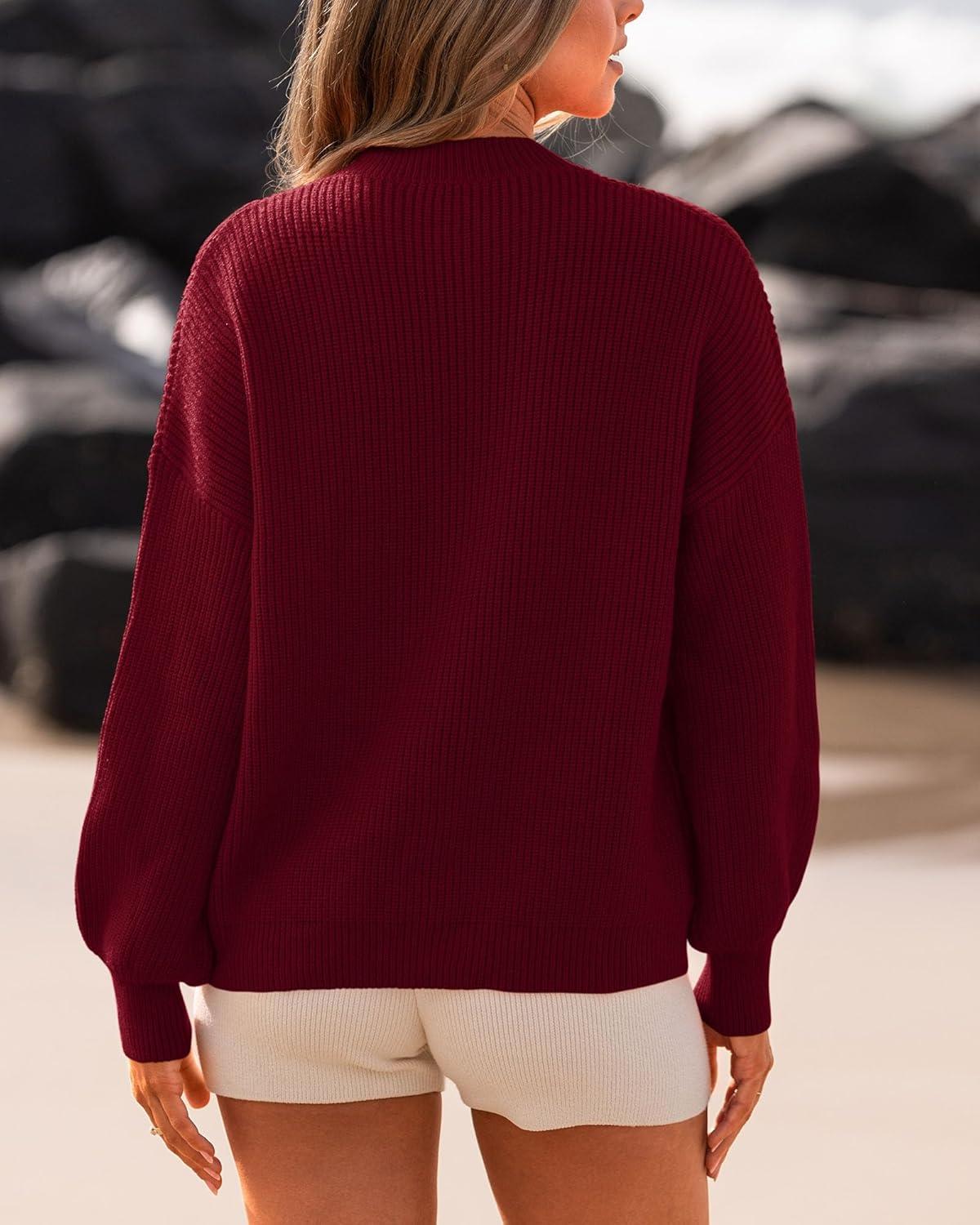 imageBTFBM Womens Casual Long Sleeve Sweaters Crew Neck Oversized Ribbed Knit Pullover Sweater 2025 Fall Winter Jumper TopsSolid Wine Red