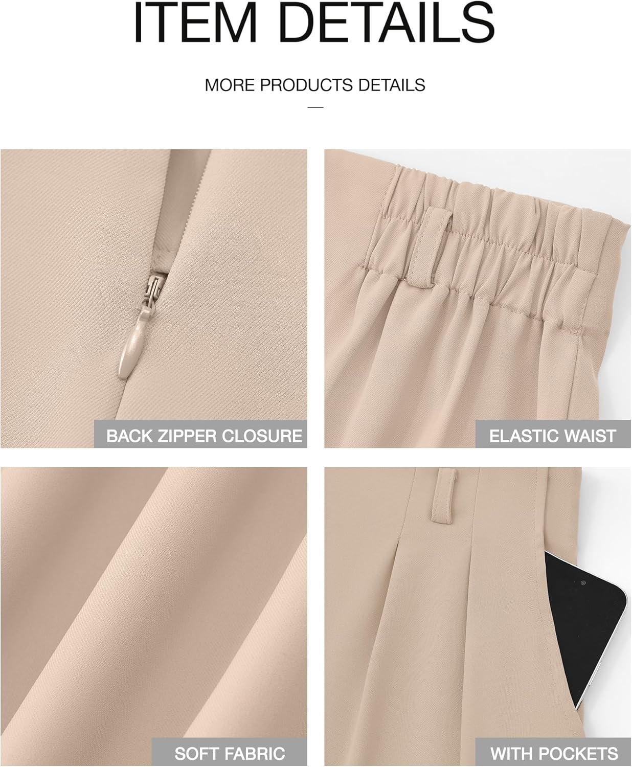 imageBTFBM Womens Elegant Flowy Dress Pants Front Pleated High Waisted Casual Wide Leg Loose Palazzo Trousers with PocketsBeige