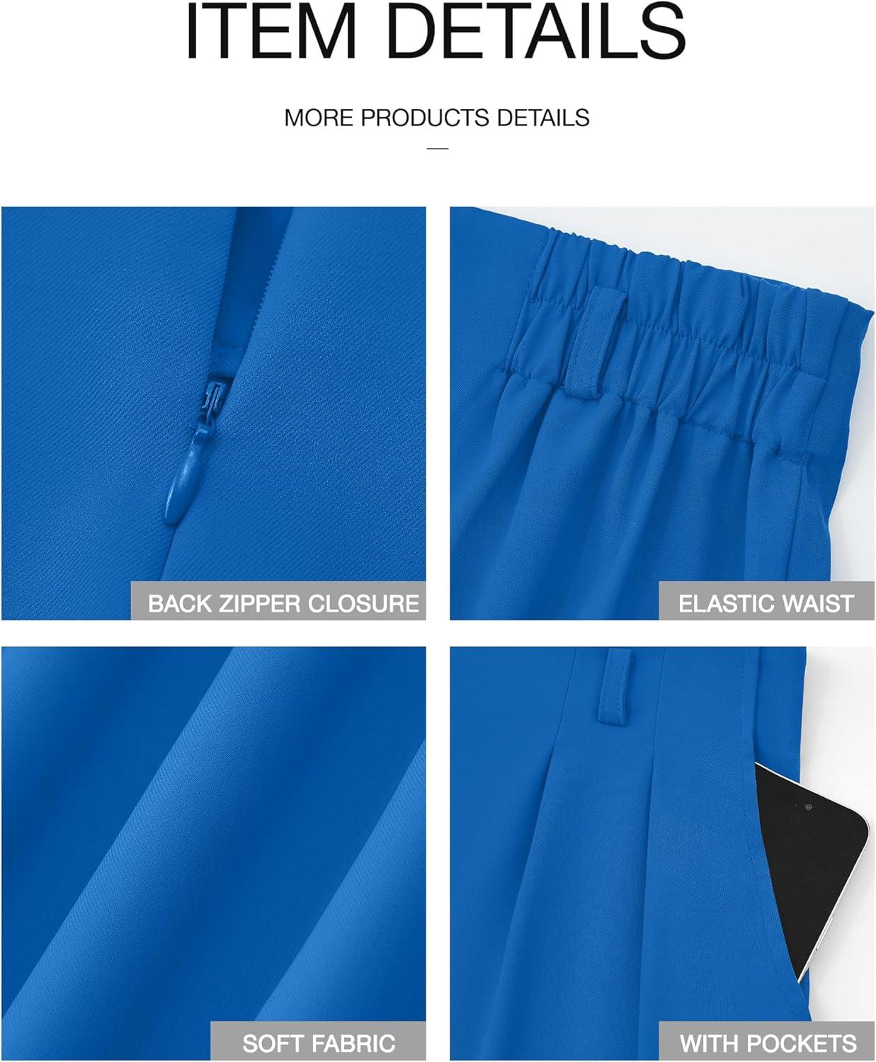 imageBTFBM Womens Elegant Flowy Dress Pants Front Pleated High Waisted Casual Wide Leg Loose Palazzo Trousers with PocketsBlue