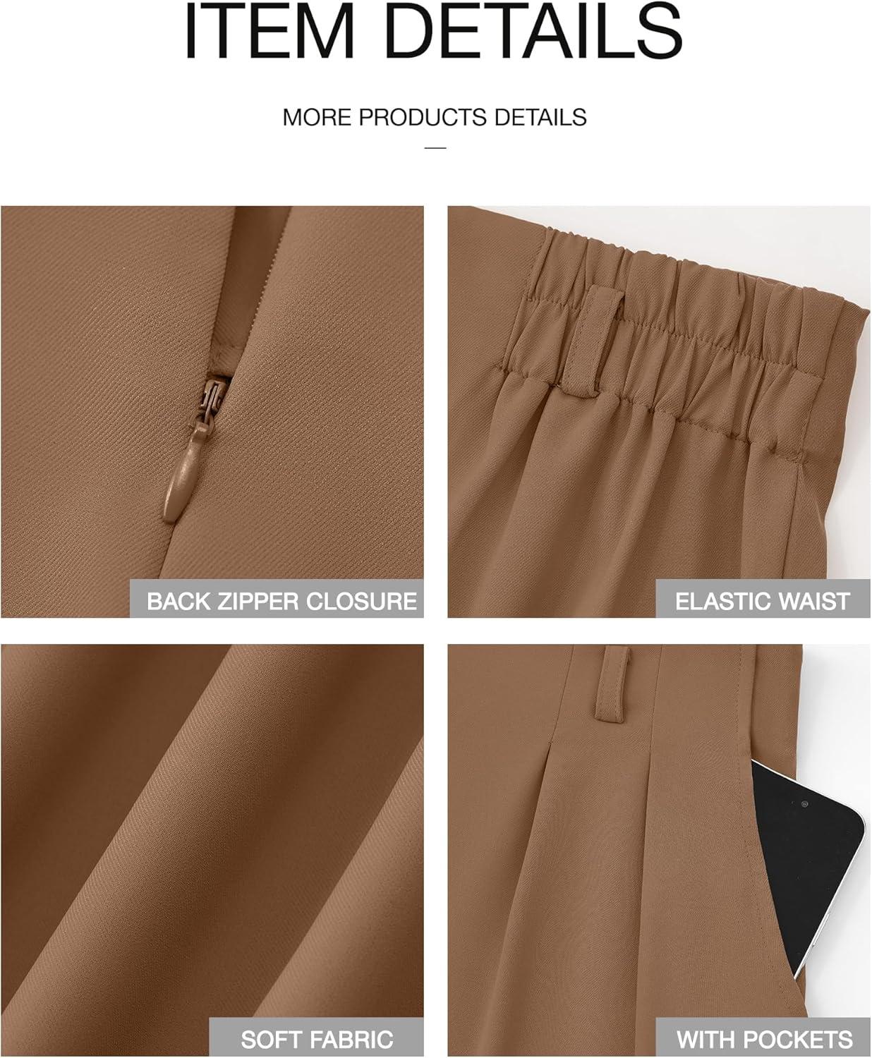 imageBTFBM Womens Elegant Flowy Dress Pants Front Pleated High Waisted Casual Wide Leg Loose Palazzo Trousers with PocketsKhaki