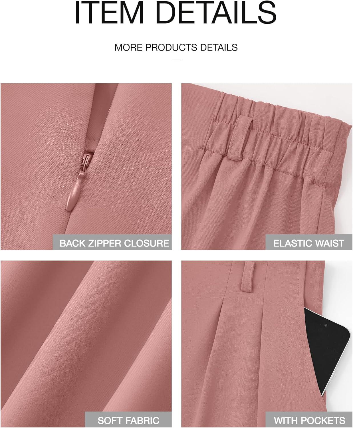 imageBTFBM Womens Elegant Flowy Dress Pants Front Pleated High Waisted Casual Wide Leg Loose Palazzo Trousers with PocketsPink