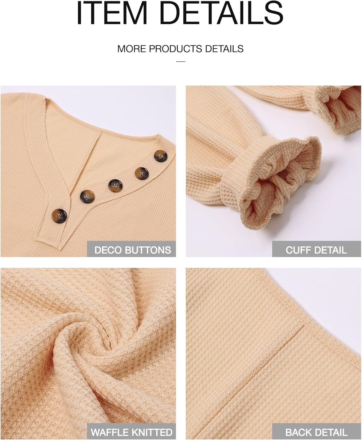 imageBTFBM Womens Fall Fashion 2025 Long Sleeve Shirts Spring V Neck Loose Casual Deco Button Lightweight Waffle Knit TopsApricot