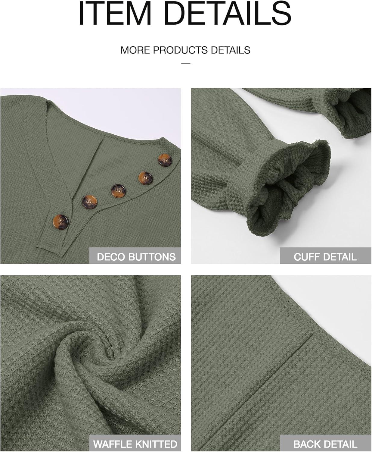 imageBTFBM Womens Fall Fashion 2025 Long Sleeve Shirts Spring V Neck Loose Casual Deco Button Lightweight Waffle Knit TopsArmy Green
