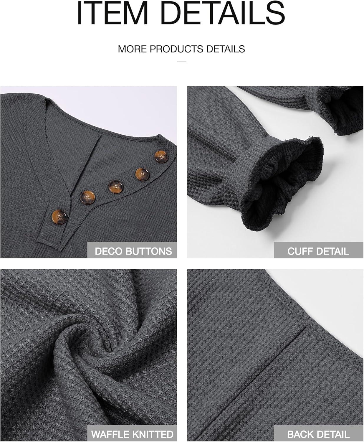 imageBTFBM Womens Fall Fashion 2025 Long Sleeve Shirts Spring V Neck Loose Casual Deco Button Lightweight Waffle Knit TopsDark Grey