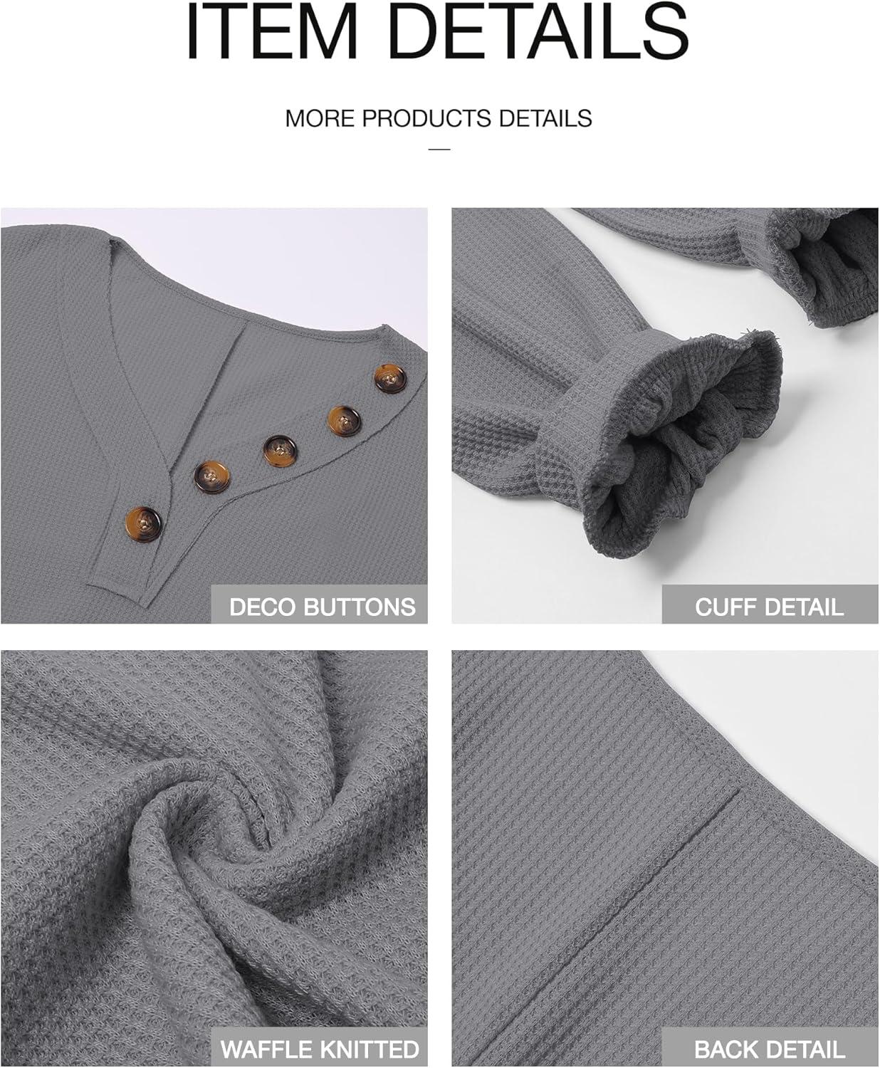 imageBTFBM Womens Fall Fashion 2025 Long Sleeve Shirts Spring V Neck Loose Casual Deco Button Lightweight Waffle Knit TopsLight Grey