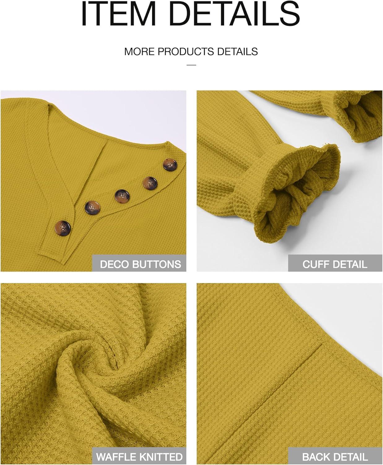 imageBTFBM Womens Fall Fashion 2025 Long Sleeve Shirts Spring V Neck Loose Casual Deco Button Lightweight Waffle Knit TopsMustard Yellow