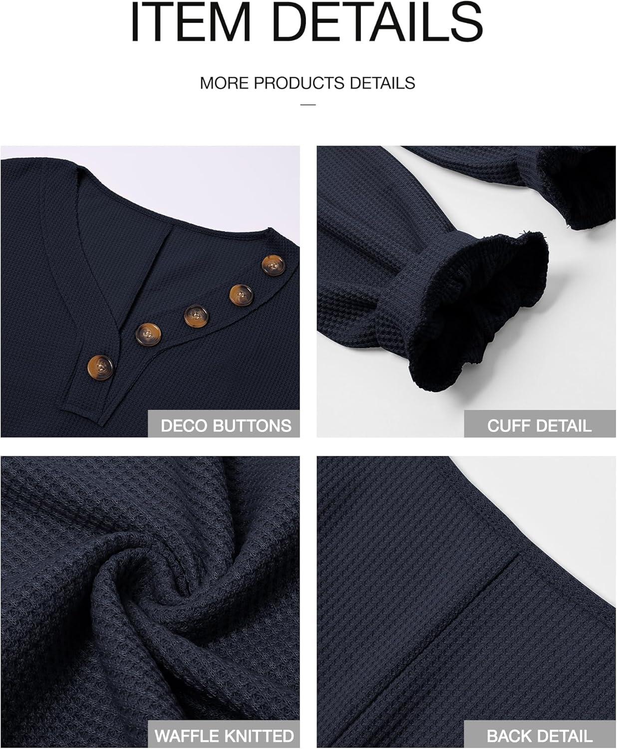 imageBTFBM Womens Fall Fashion 2025 Long Sleeve Shirts Spring V Neck Loose Casual Deco Button Lightweight Waffle Knit TopsNavy