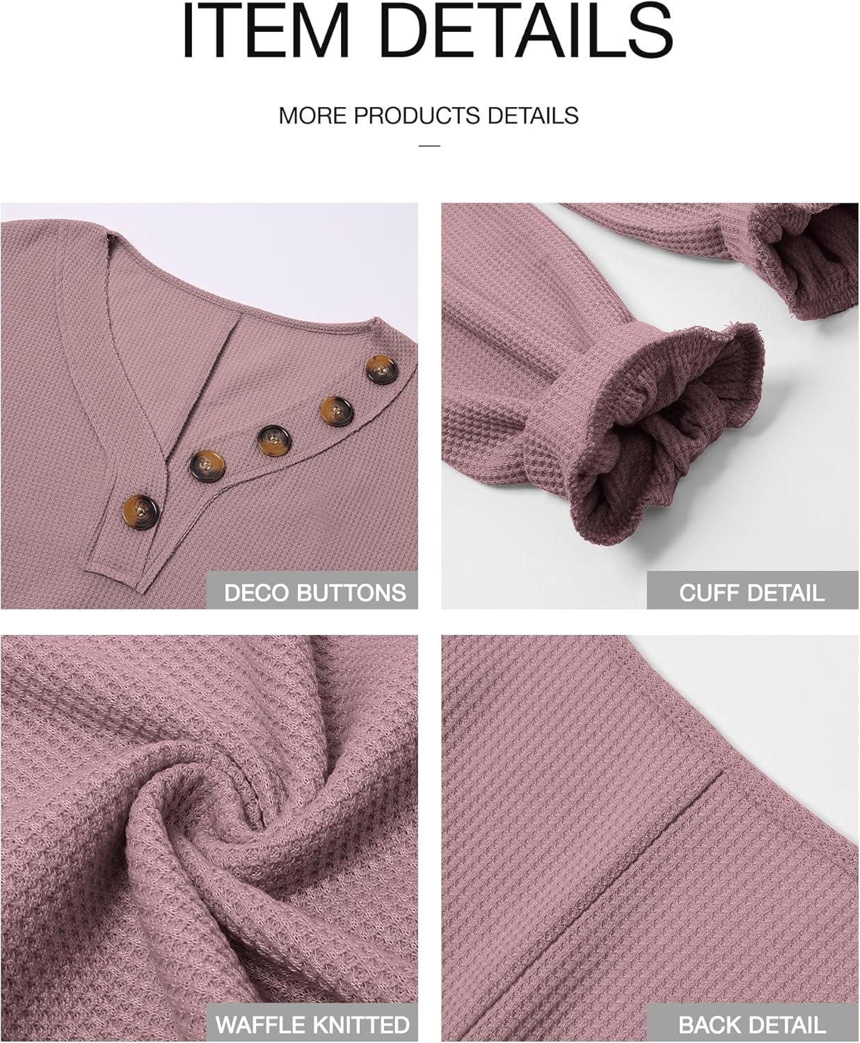 imageBTFBM Womens Fall Fashion 2025 Long Sleeve Shirts Spring V Neck Loose Casual Deco Button Lightweight Waffle Knit TopsPink
