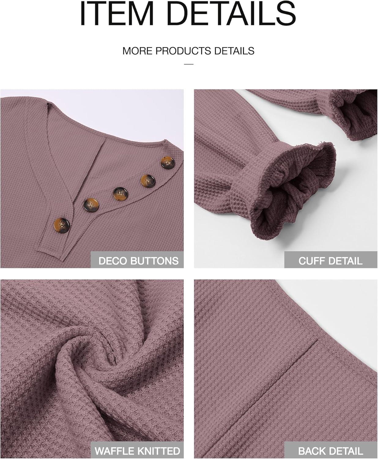 imageBTFBM Womens Fall Fashion 2025 Long Sleeve Shirts Spring V Neck Loose Casual Deco Button Lightweight Waffle Knit TopsPurple
