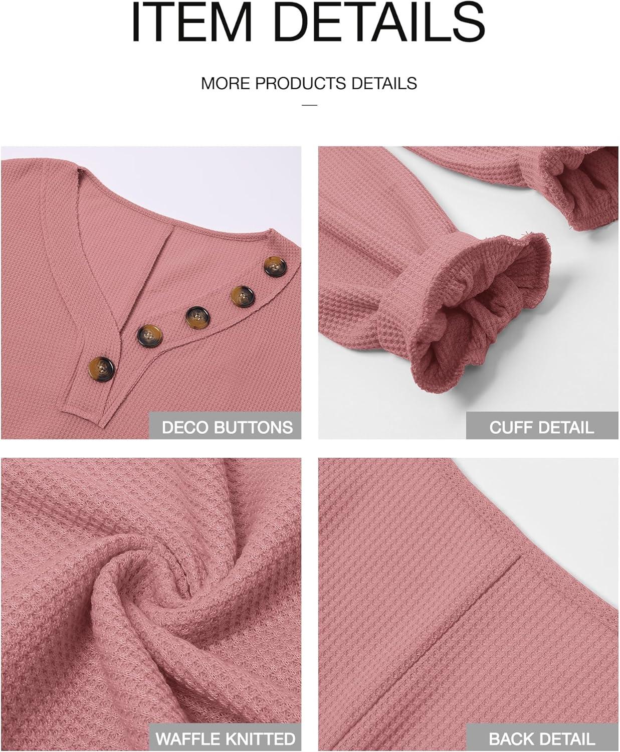 imageBTFBM Womens Fall Fashion 2025 Long Sleeve Shirts Spring V Neck Loose Casual Deco Button Lightweight Waffle Knit TopsRose Pink