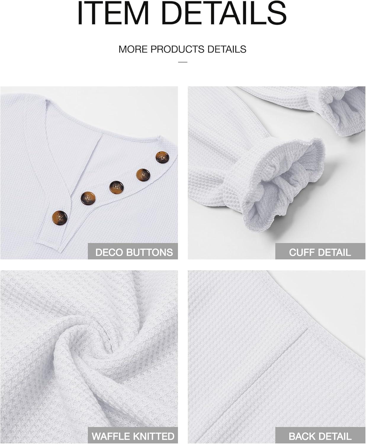 imageBTFBM Womens Fall Fashion 2025 Long Sleeve Shirts Spring V Neck Loose Casual Deco Button Lightweight Waffle Knit TopsWhite