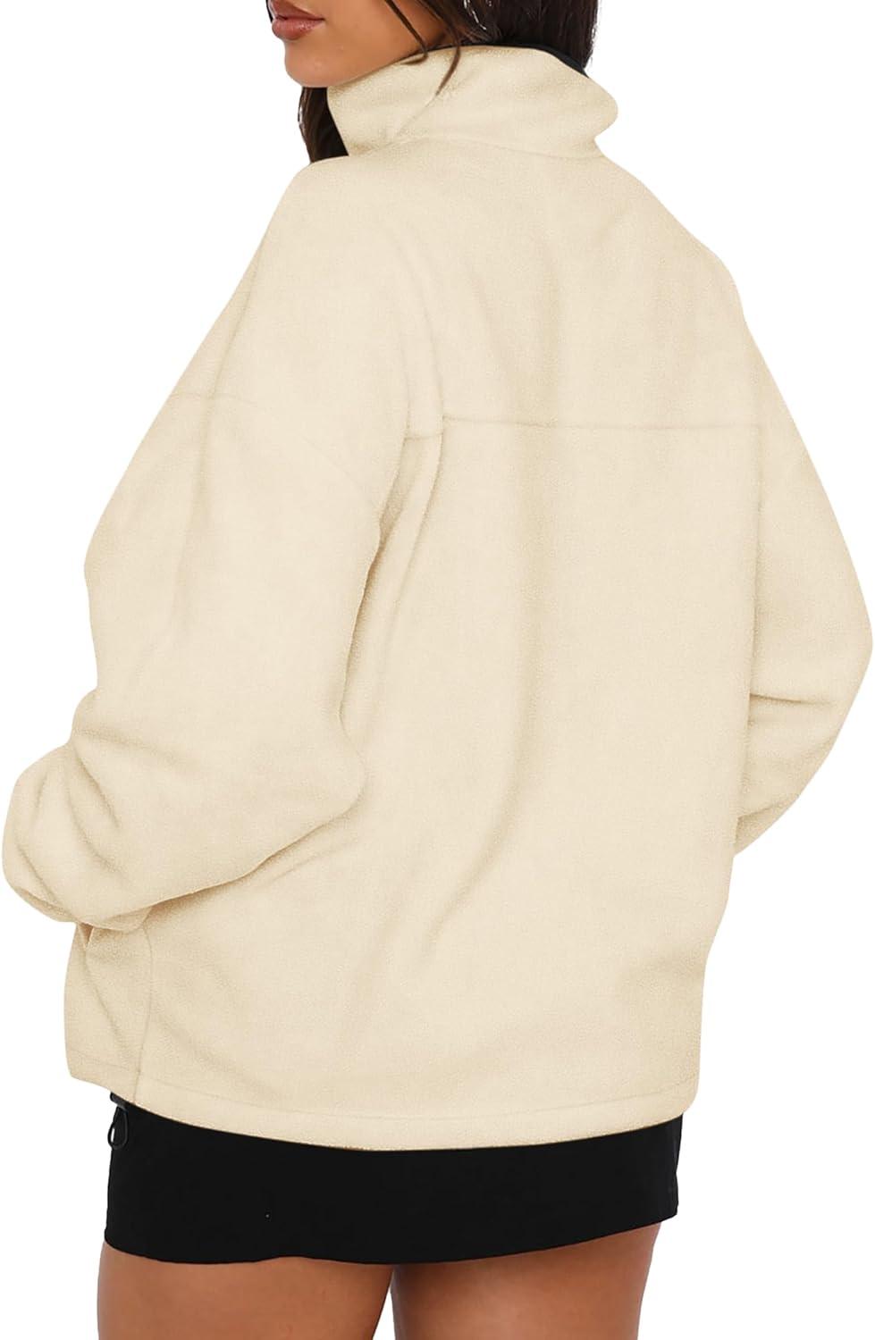 imageBTFBM Womens Fleece Jackets Fall Winter Clothes 2025 Stand Collar Outwear Jacket Zip Up Casual Fuzzy Coats PocketsApricot