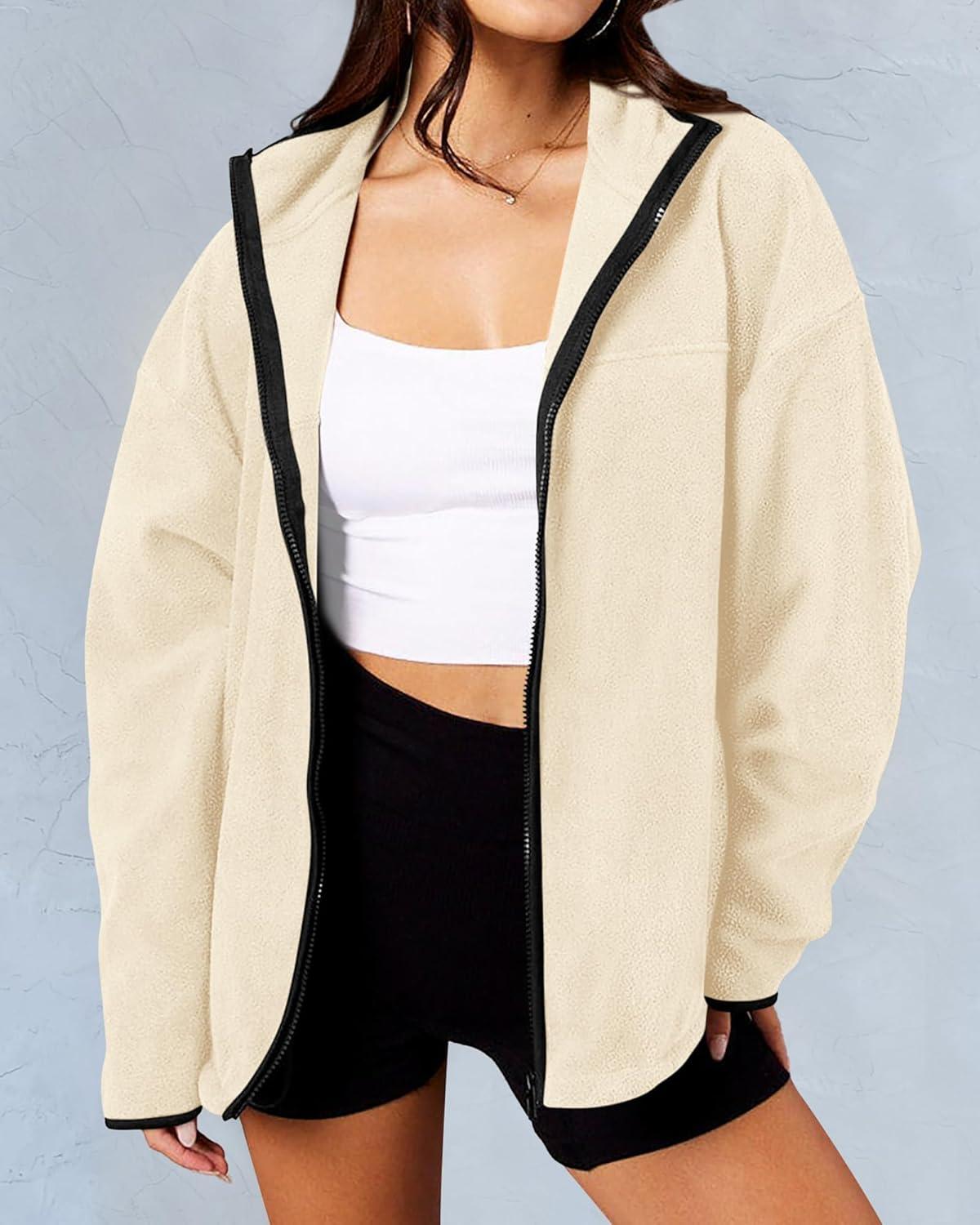 imageBTFBM Womens Fleece Jackets Fall Winter Clothes 2025 Stand Collar Outwear Jacket Zip Up Casual Fuzzy Coats PocketsApricot