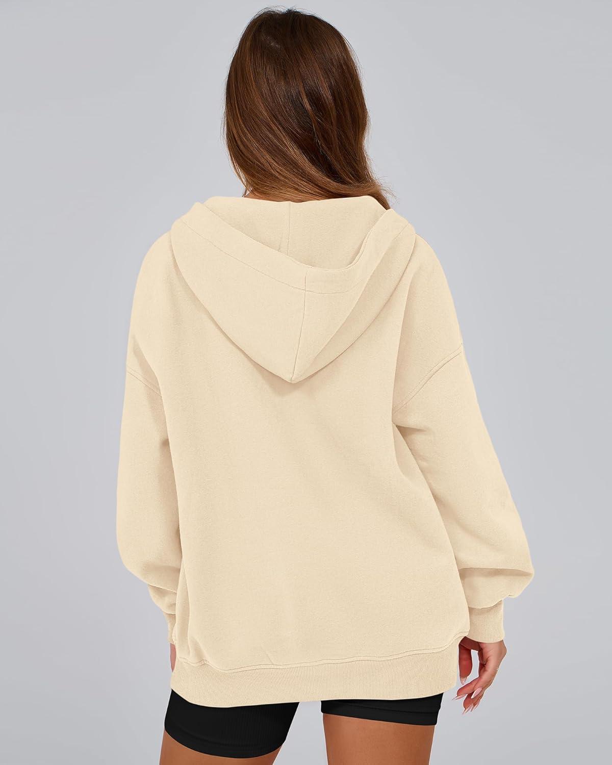 imageBTFBM Womens Oversized Hoodies Casual Fleece Long Sleeve V Neck Sweatshirts 2026 Trendy Fall Outfits Spring ClothesApricot