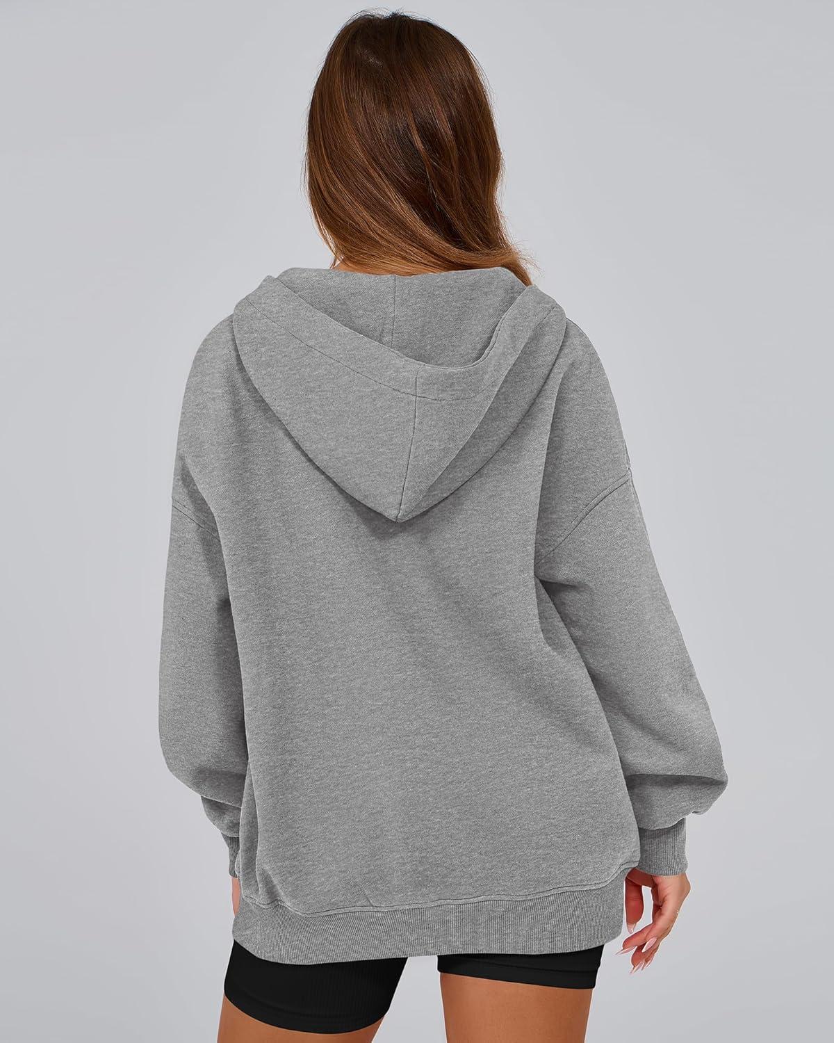 imageBTFBM Womens Oversized Hoodies Casual Fleece Long Sleeve V Neck Sweatshirts 2026 Trendy Fall Outfits Spring ClothesGrey