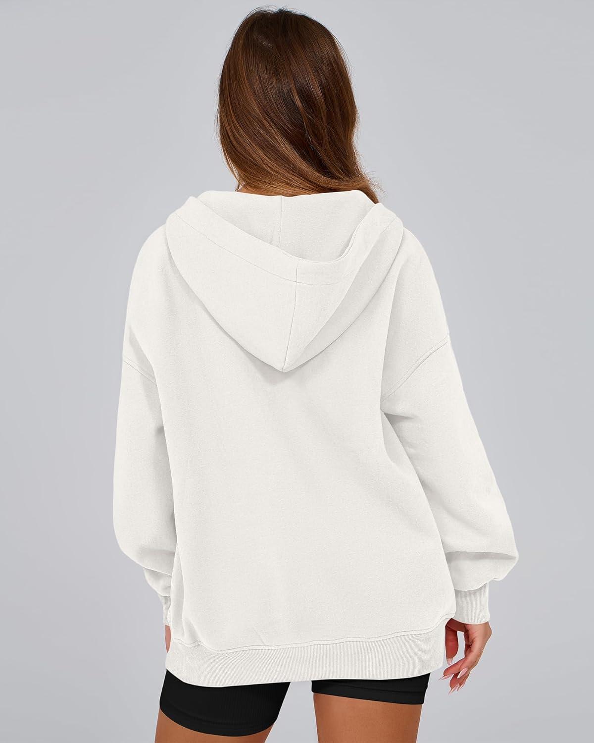 imageBTFBM Womens Oversized Hoodies Casual Fleece Long Sleeve V Neck Sweatshirts 2026 Trendy Fall Outfits Spring ClothesWhite