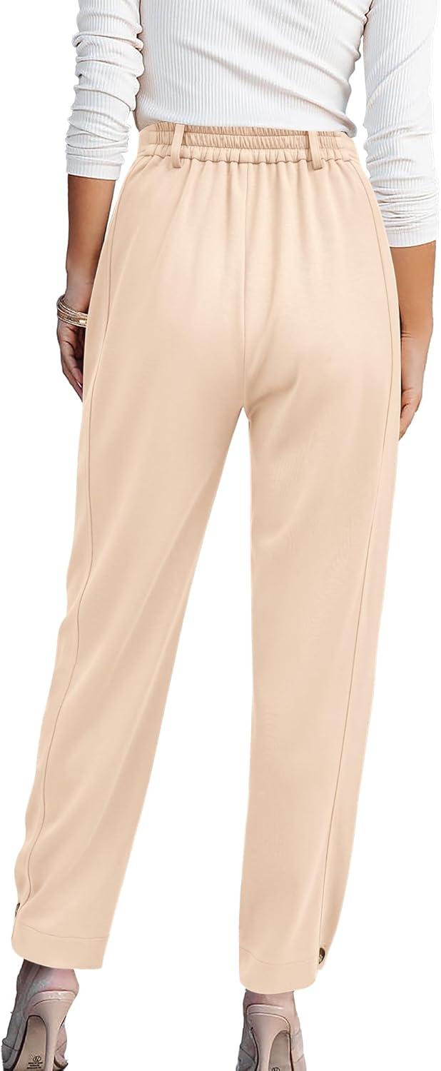 imageBTFBM Womens Pants Spring Fall 2026 Casual High Waist Trousers Tapered Slacks Pockets Dressy Business Work OutfitsCream