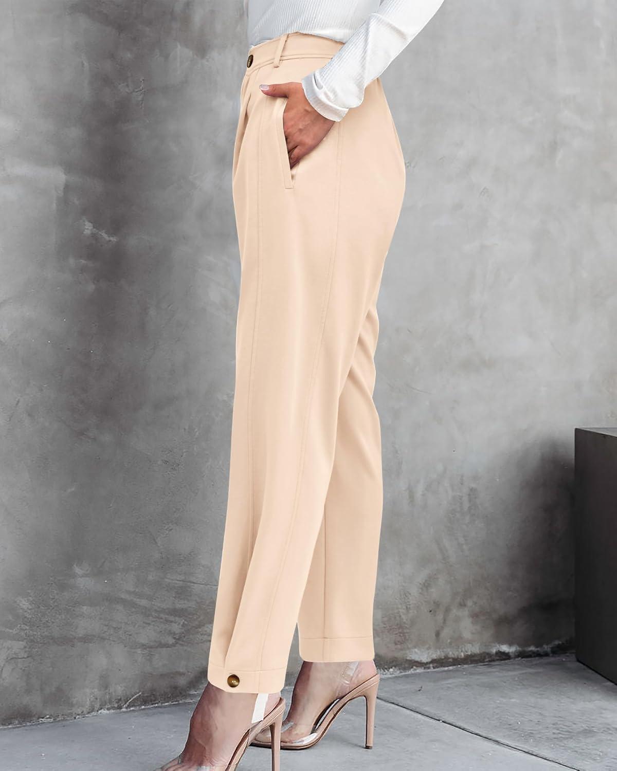 imageBTFBM Womens Pants Spring Fall 2026 Casual High Waist Trousers Tapered Slacks Pockets Dressy Business Work OutfitsCream