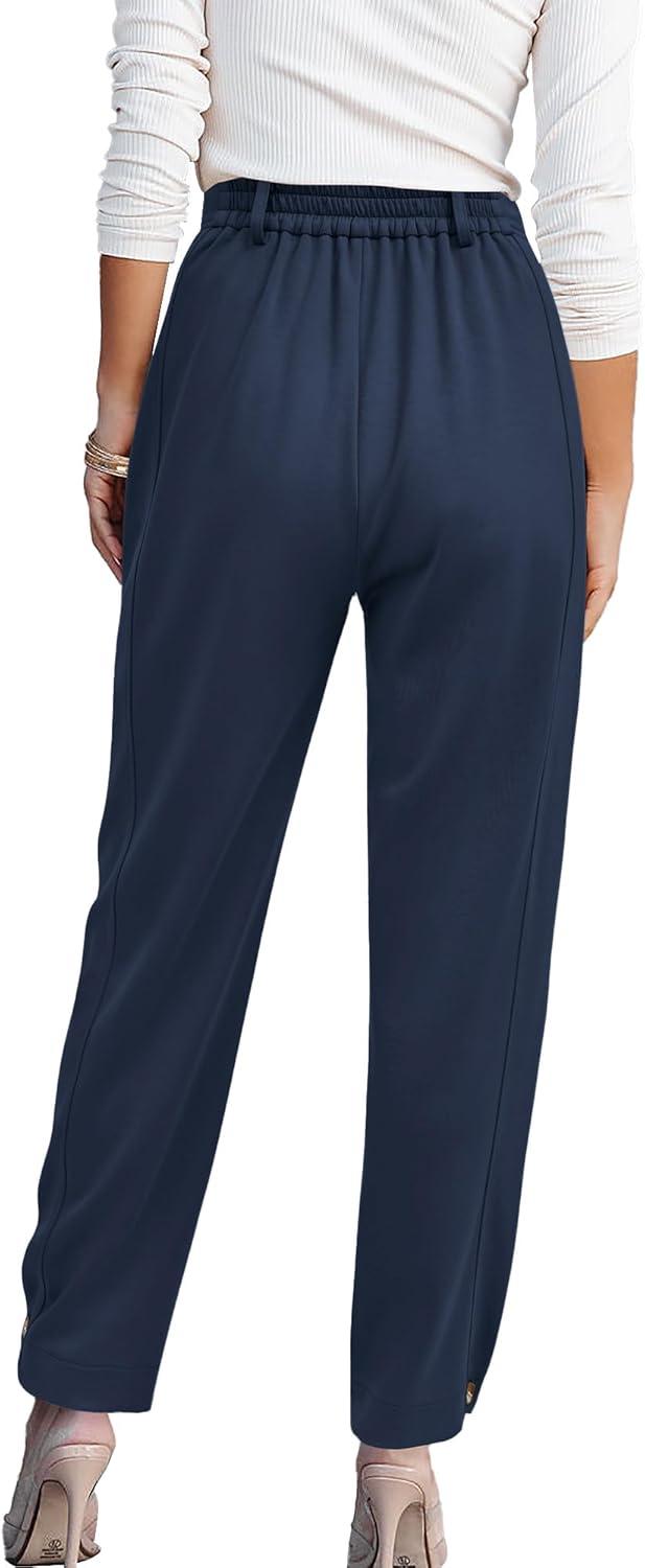 imageBTFBM Womens Pants Spring Fall 2026 Casual High Waist Trousers Tapered Slacks Pockets Dressy Business Work OutfitsDark Blue