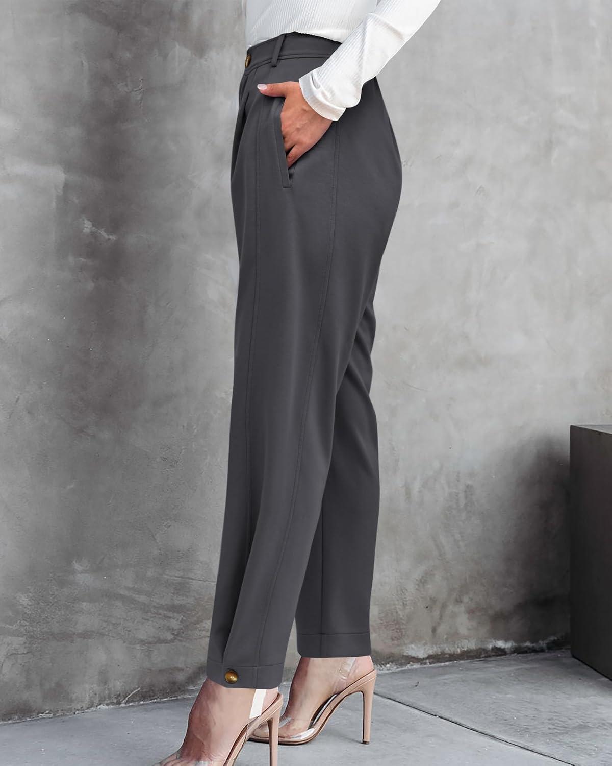 imageBTFBM Womens Pants Spring Fall 2026 Casual High Waist Trousers Tapered Slacks Pockets Dressy Business Work OutfitsDark Grey