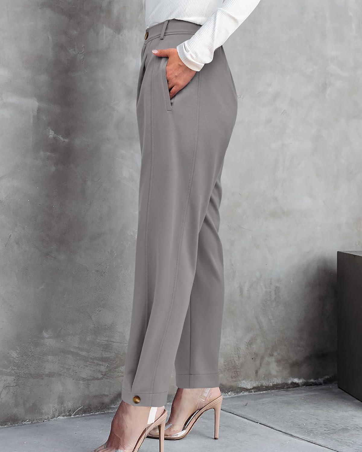 imageBTFBM Womens Pants Spring Fall 2026 Casual High Waist Trousers Tapered Slacks Pockets Dressy Business Work OutfitsGrey