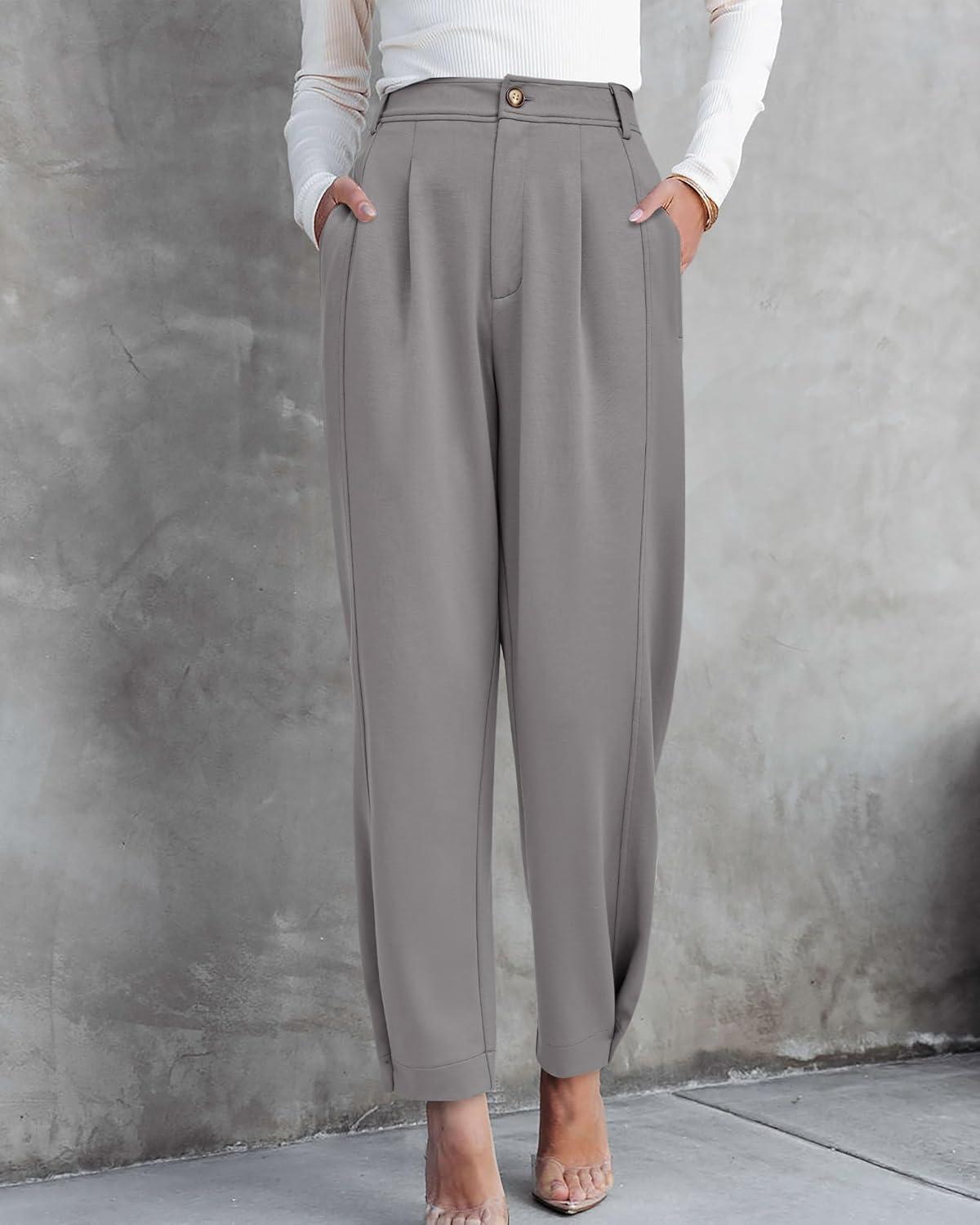imageBTFBM Womens Pants Spring Fall 2026 Casual High Waist Trousers Tapered Slacks Pockets Dressy Business Work OutfitsGrey