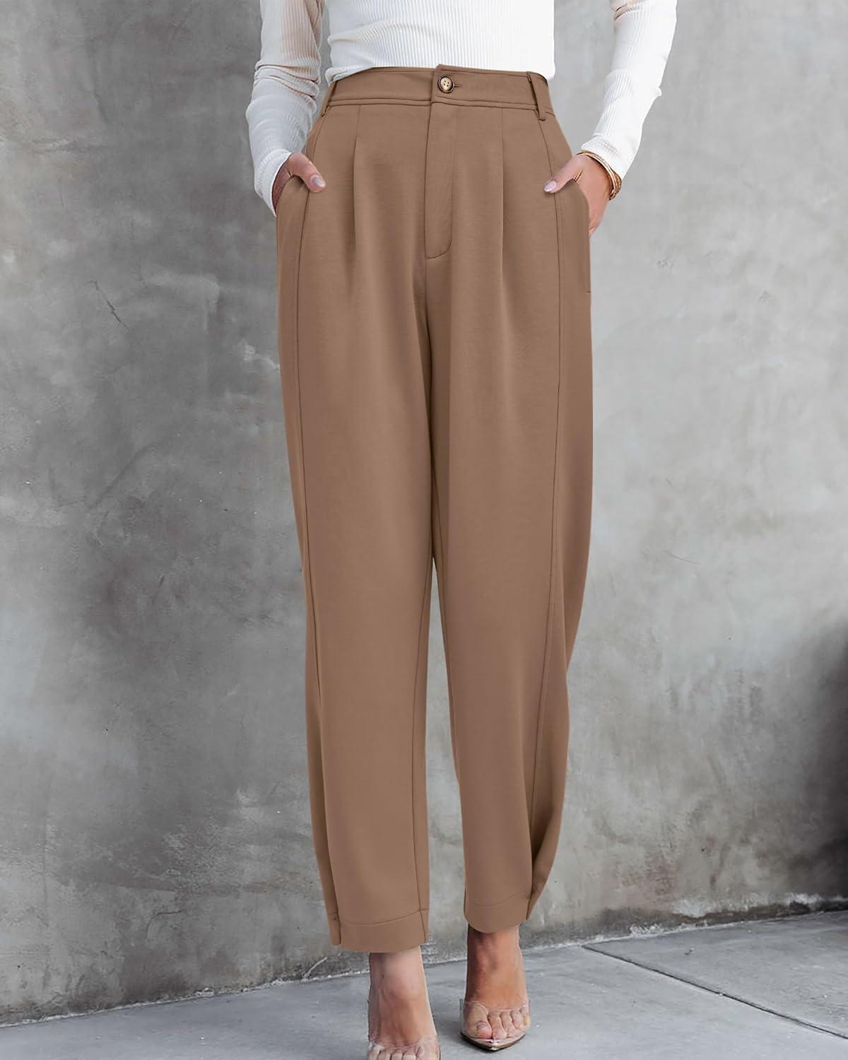 imageBTFBM Womens Pants Spring Fall 2026 Casual High Waist Trousers Tapered Slacks Pockets Dressy Business Work OutfitsKhaki