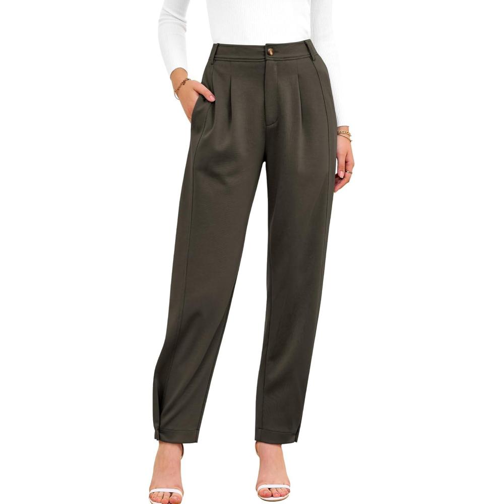imageBTFBM Womens Pants Spring Fall 2026 Casual High Waist Trousers Tapered Slacks Pockets Dressy Business Work OutfitsArmy Green