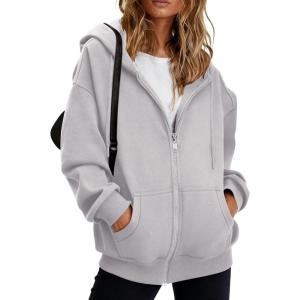 BTFBM Hoodies for Women Zip Up jacket Drawstring Spring Fashion 2026 Trendy Long Sleeve Sweatshirt Clothing Outfits(Grey)