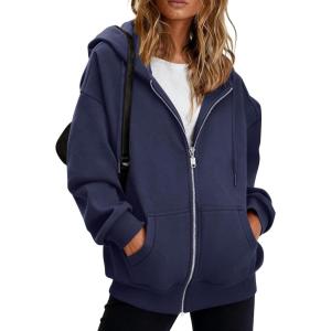 BTFBM Hoodies for Women Zip Up jacket Drawstring Spring Fashion 2026 Trendy Long Sleeve Sweatshirt Clothing Outfits(Navy)