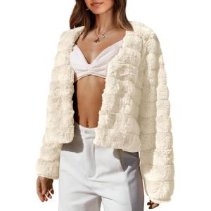 BTFBM Winter Coats For Women Faux Fur Jacket Soft Long Sleeve Fluffy Open Front Outerwear Fall Outfits 2025(Apricot)