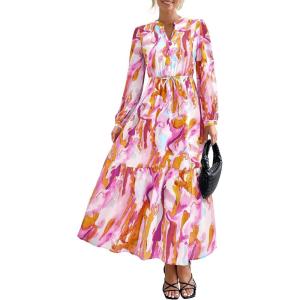 BTFBM Women Boho Maxi Dress Fall Fashion 2025 Floral Long Sleeve V Neck Button Pockets Flowy Vacation Wedding Dresses(Floral Multicolored)