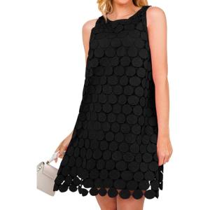 BTFBM Women Hollow Out Circle Embroidered Short Dresses Summer Casual Sleeveless Vacation Party Cocktail Tank Dress(Black)