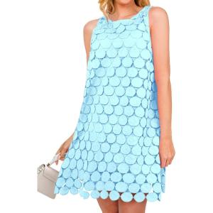 BTFBM Women Hollow Out Circle Embroidered Short Dresses Summer Casual Sleeveless Vacation Party Cocktail Tank Dress(Light Blue)