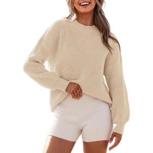 BTFBM Womens Casual Long Sleeve Sweaters Crew Neck Oversized Ribbed Knit Pullover Sweater 2025 Fall Winter Jumper Tops(Solid Apricot)