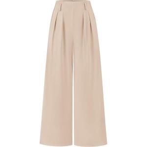 BTFBM Women’s Elegant Flowy Dress Pants Front Pleated High Waisted Casual Wide Leg Loose Palazzo Trousers with Pockets(Beige)