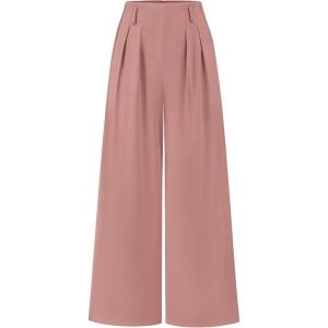 BTFBM Women’s Elegant Flowy Dress Pants Front Pleated High Waisted Casual Wide Leg Loose Palazzo Trousers with Pockets(Pink)