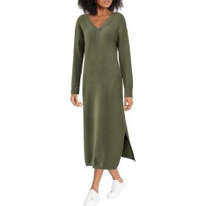 BTFBM Womens Fall Fashion 2025 Sweater Dress Casual V Neck Long Sleeve Slit Knit Oversized Sweaters Winter Maxi Dresses(Army Green)