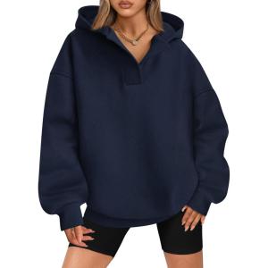 BTFBM Women’s Oversized Hoodies Casual Fleece Long Sleeve V Neck Sweatshirts 2026 Trendy Fall Outfits Spring Clothes(Navy)