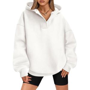 BTFBM Women’s Oversized Hoodies Casual Fleece Long Sleeve V Neck Sweatshirts 2026 Trendy Fall Outfits Spring Clothes(White)