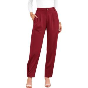 BTFBM Women’s Pants Spring Fall 2026 Casual High Waist Trousers Tapered Slacks Pockets Dressy Business Work Outfits(Wine Red)
