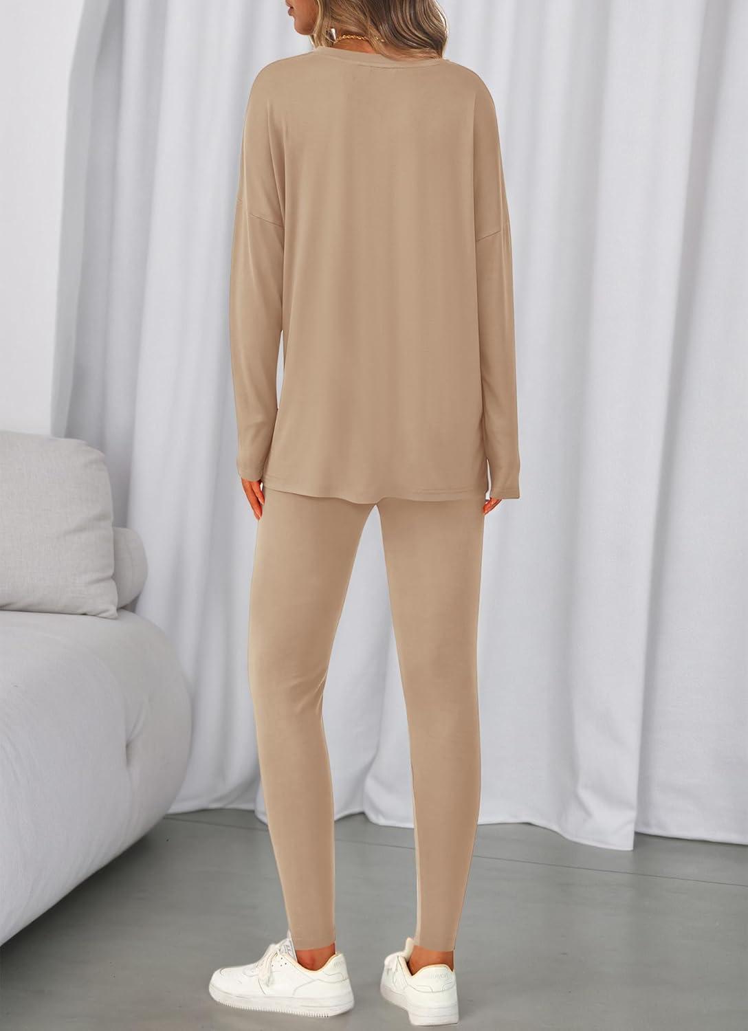 imageBTFBM Two Piece Sets for Women 2026 Casual Lounge Set Matching Oversized Shirts Leggings Workout Airport Travel OutfitsApricot