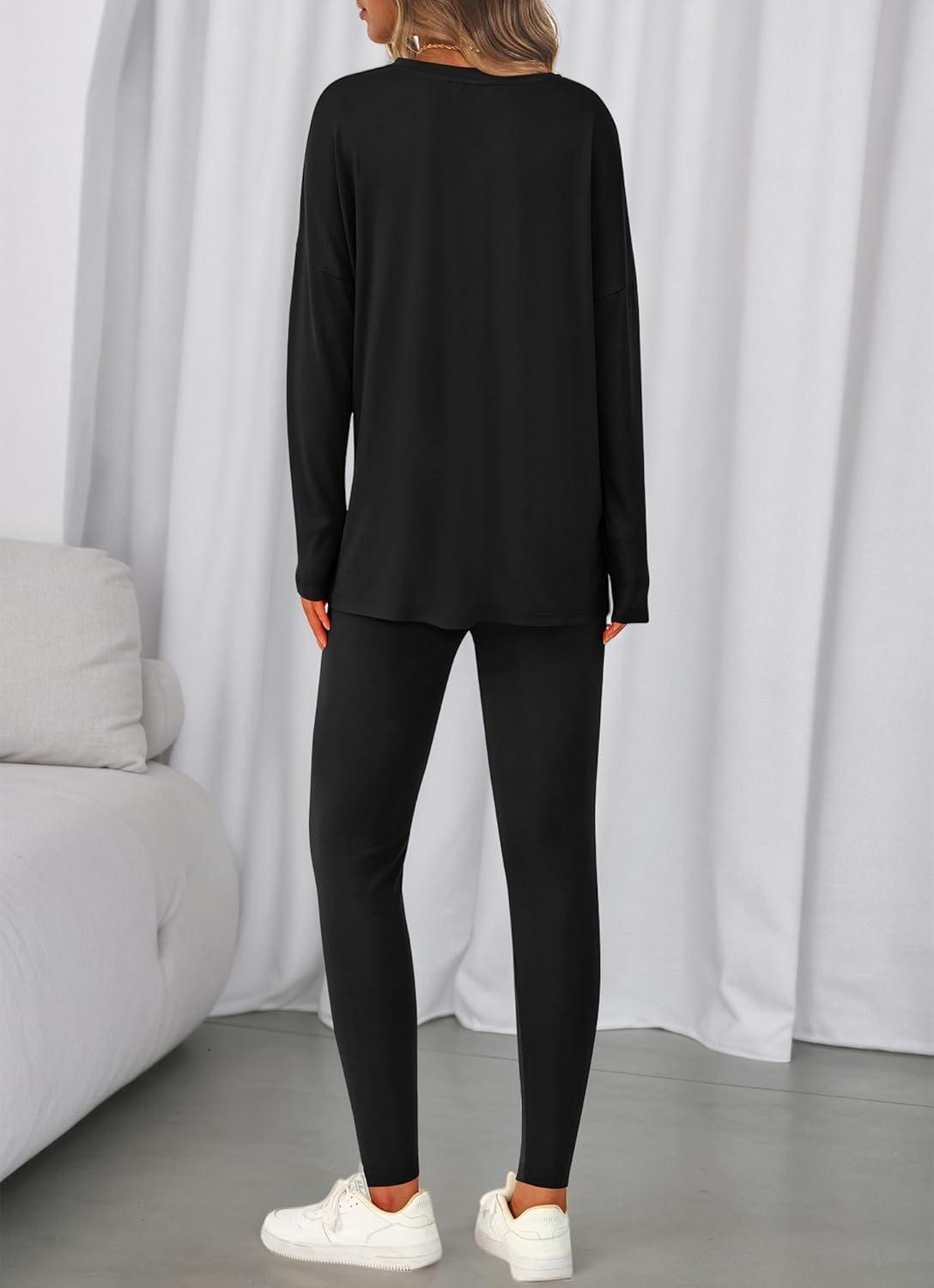 imageBTFBM Two Piece Sets for Women 2026 Casual Lounge Set Matching Oversized Shirts Leggings Workout Airport Travel OutfitsBlack