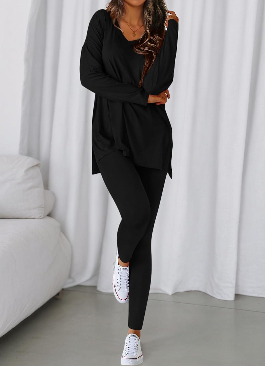 imageBTFBM Two Piece Sets for Women 2026 Casual Lounge Set Matching Oversized Shirts Leggings Workout Airport Travel OutfitsBlack