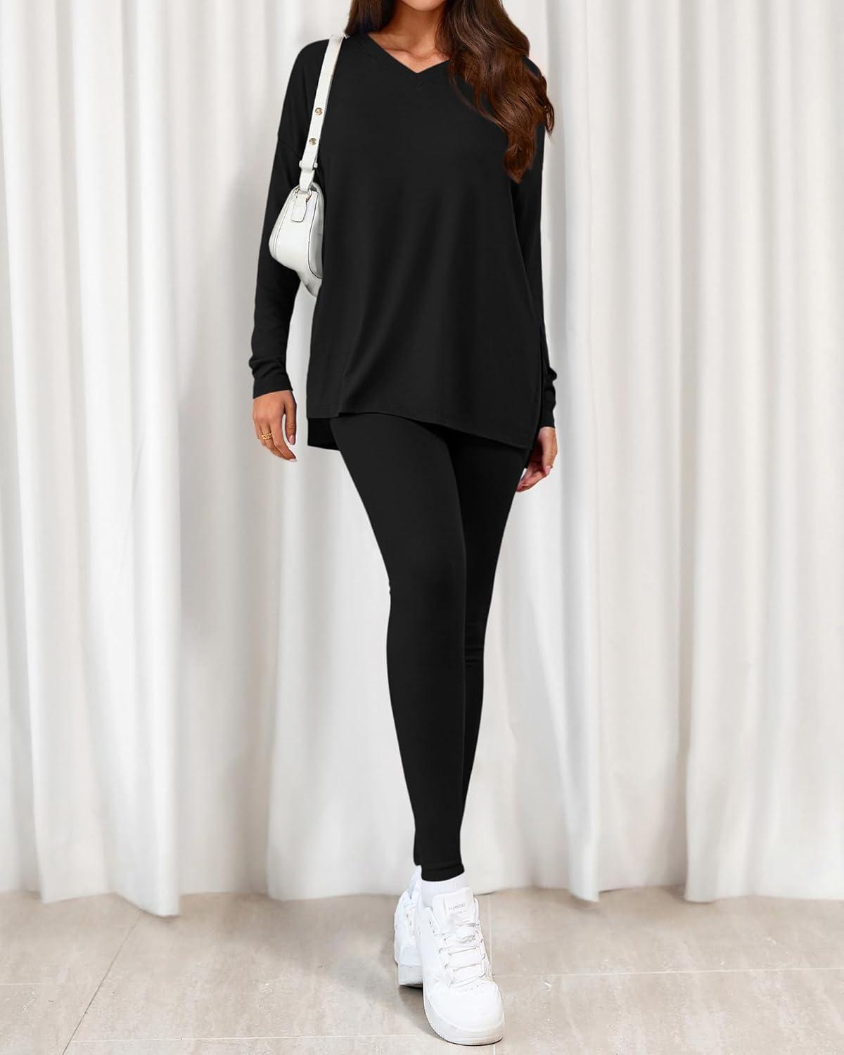 imageBTFBM Two Piece Sets for Women 2026 Casual Lounge Set Matching Oversized Shirts Leggings Workout Airport Travel OutfitsBlack