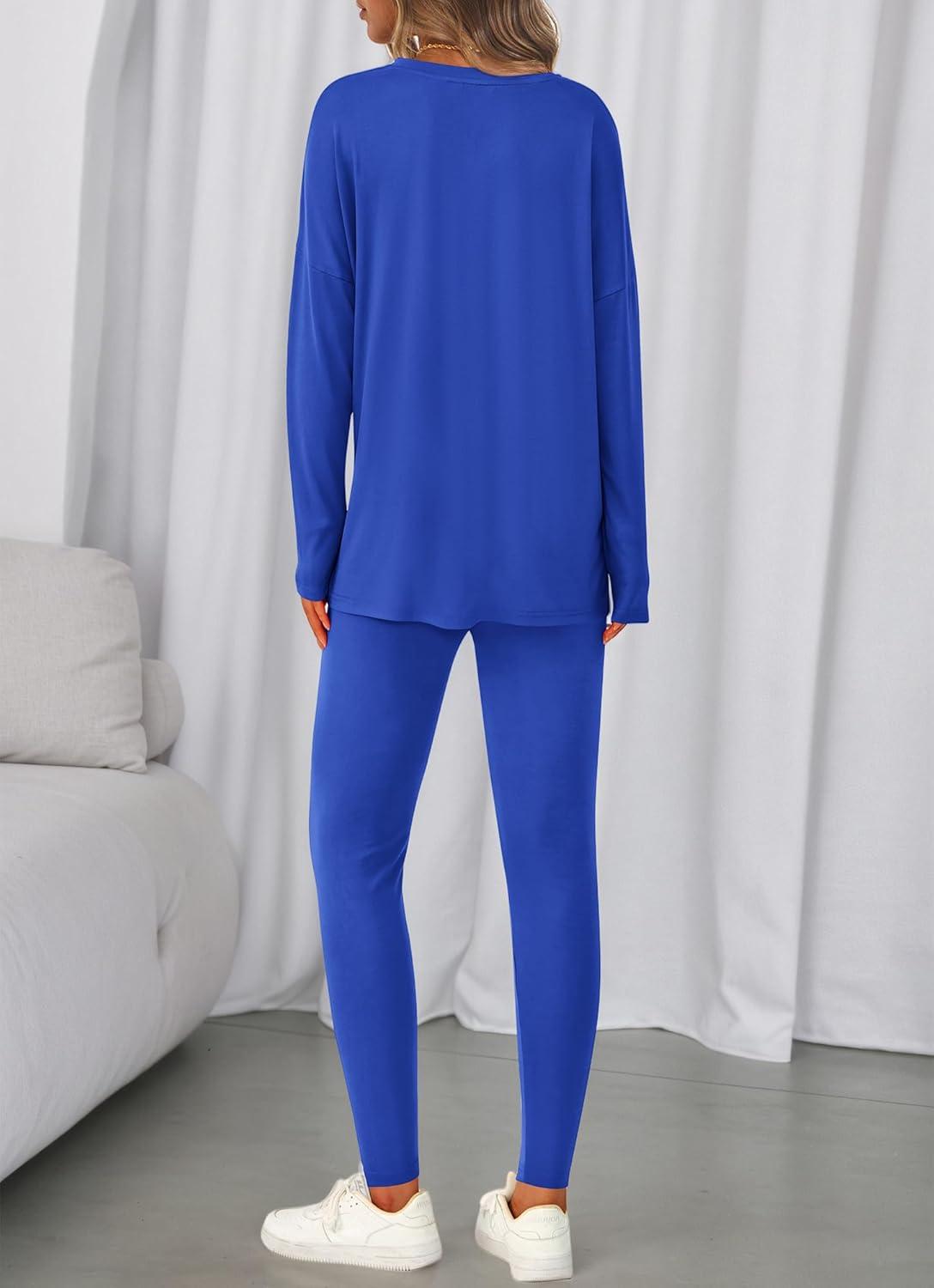 imageBTFBM Two Piece Sets for Women 2026 Casual Lounge Set Matching Oversized Shirts Leggings Workout Airport Travel OutfitsBlue