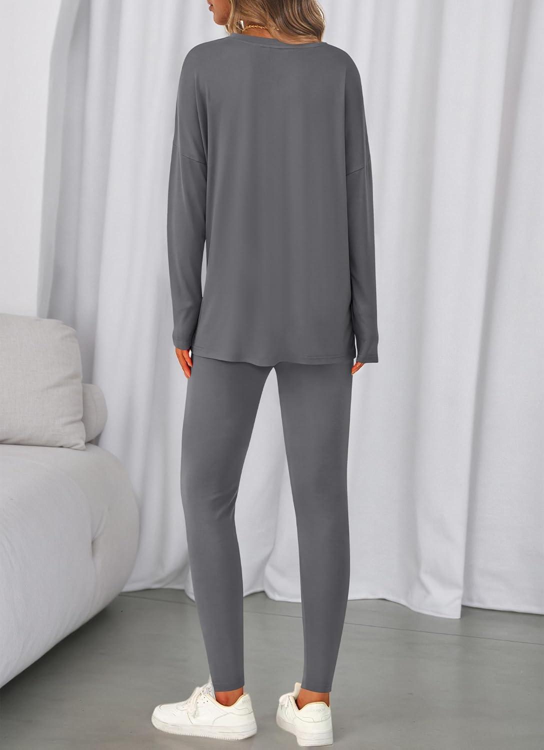 imageBTFBM Two Piece Sets for Women 2026 Casual Lounge Set Matching Oversized Shirts Leggings Workout Airport Travel OutfitsGrey