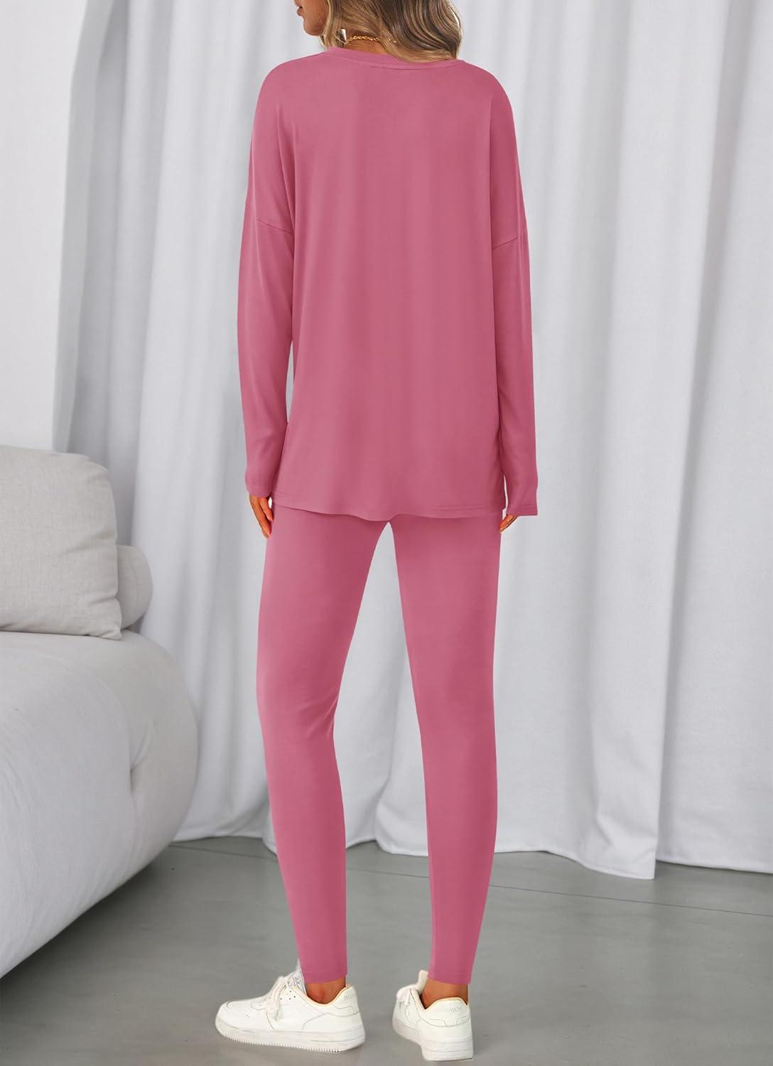 imageBTFBM Two Piece Sets for Women 2026 Casual Lounge Set Matching Oversized Shirts Leggings Workout Airport Travel OutfitsPink