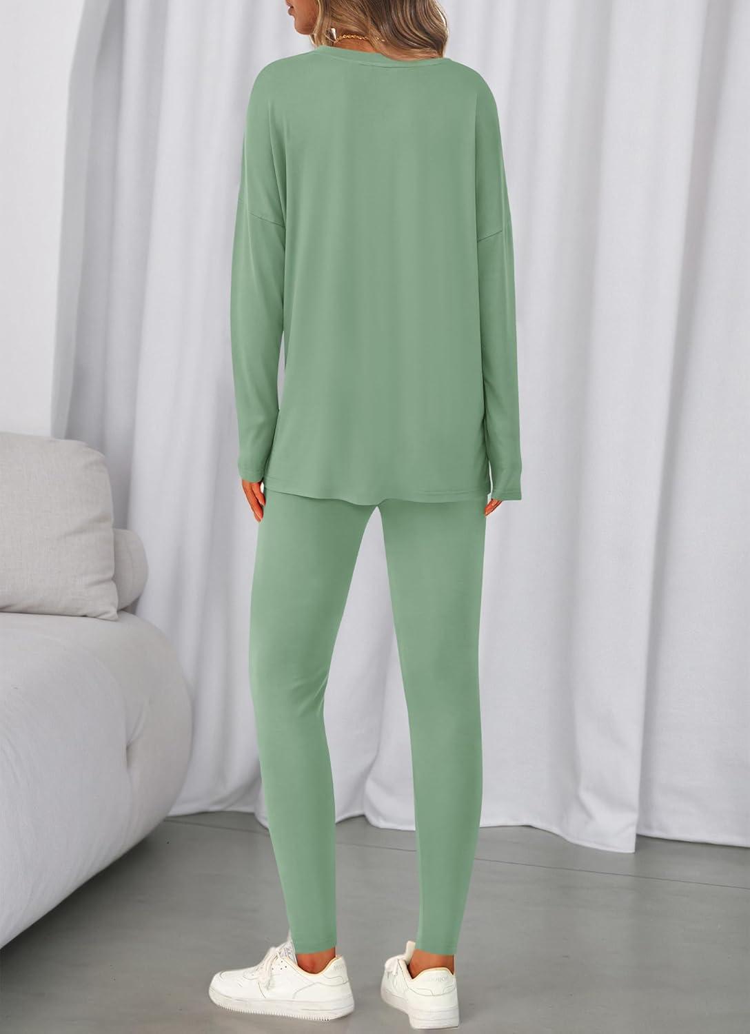 imageBTFBM Two Piece Sets for Women 2026 Casual Lounge Set Matching Oversized Shirts Leggings Workout Airport Travel OutfitsSage Green