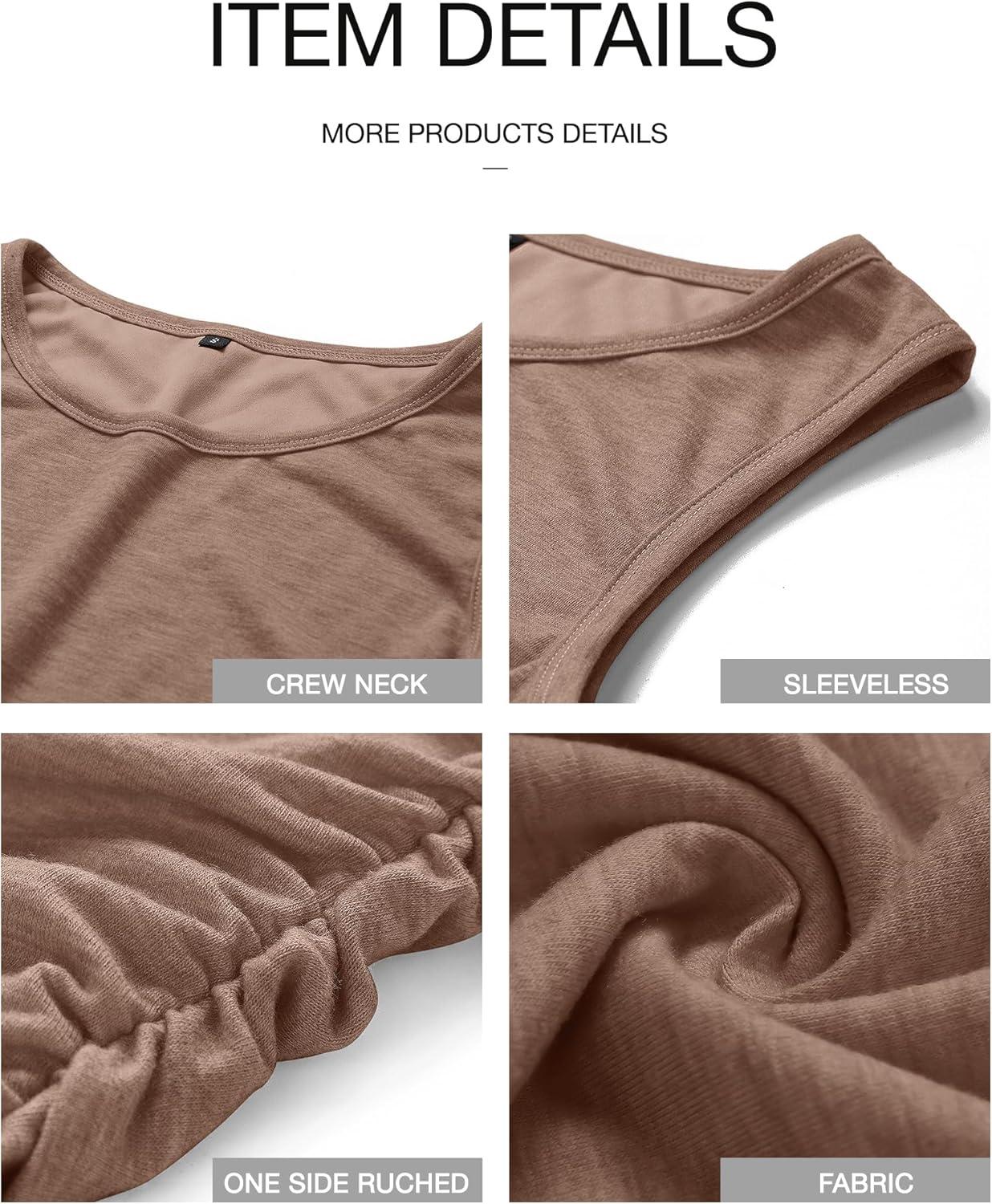 imageBTFBM Women Summer Dresses 2026 Sleeveless Tank Ruched Bodycon Sundresses for Women Party Beach Mini Casual Spring DressLight Brown